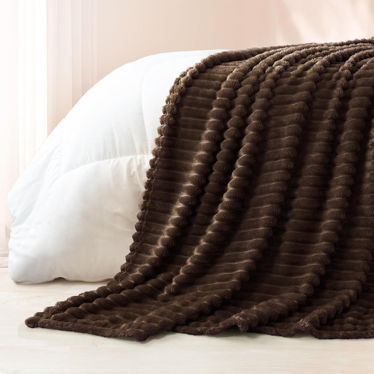 Striped Fleece Throw Blanket for Couch, Sofa, Bed
