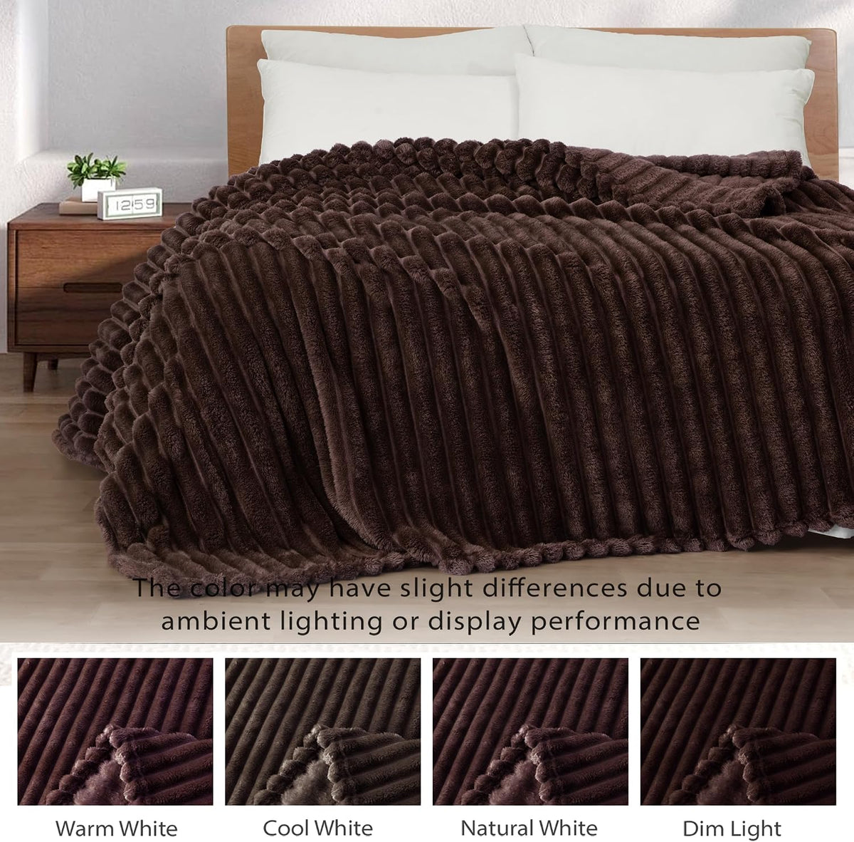 Striped Fleece Throw Blanket for Couch, Sofa, Bed