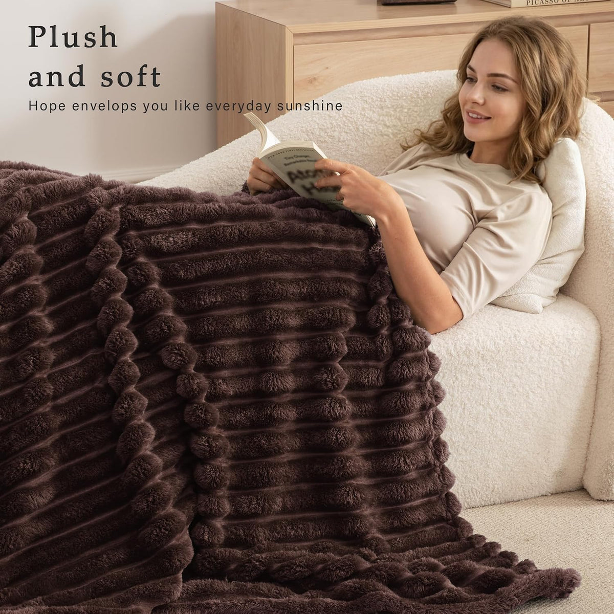 Striped Fleece Throw Blanket for Couch, Sofa, Bed